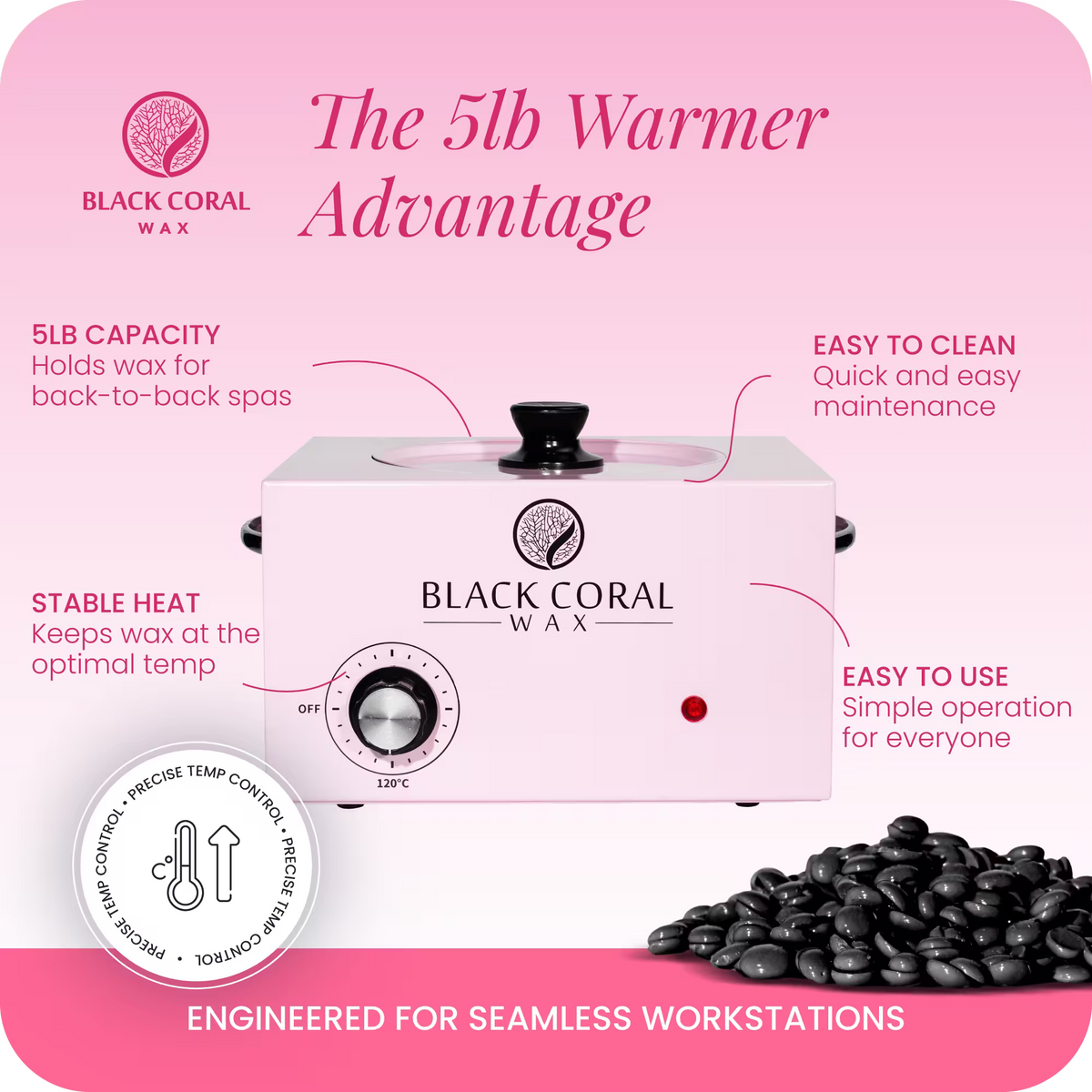 Black Coral Wax 5lb wax pot for salon use – professional wax warmer with US product details and measurements
