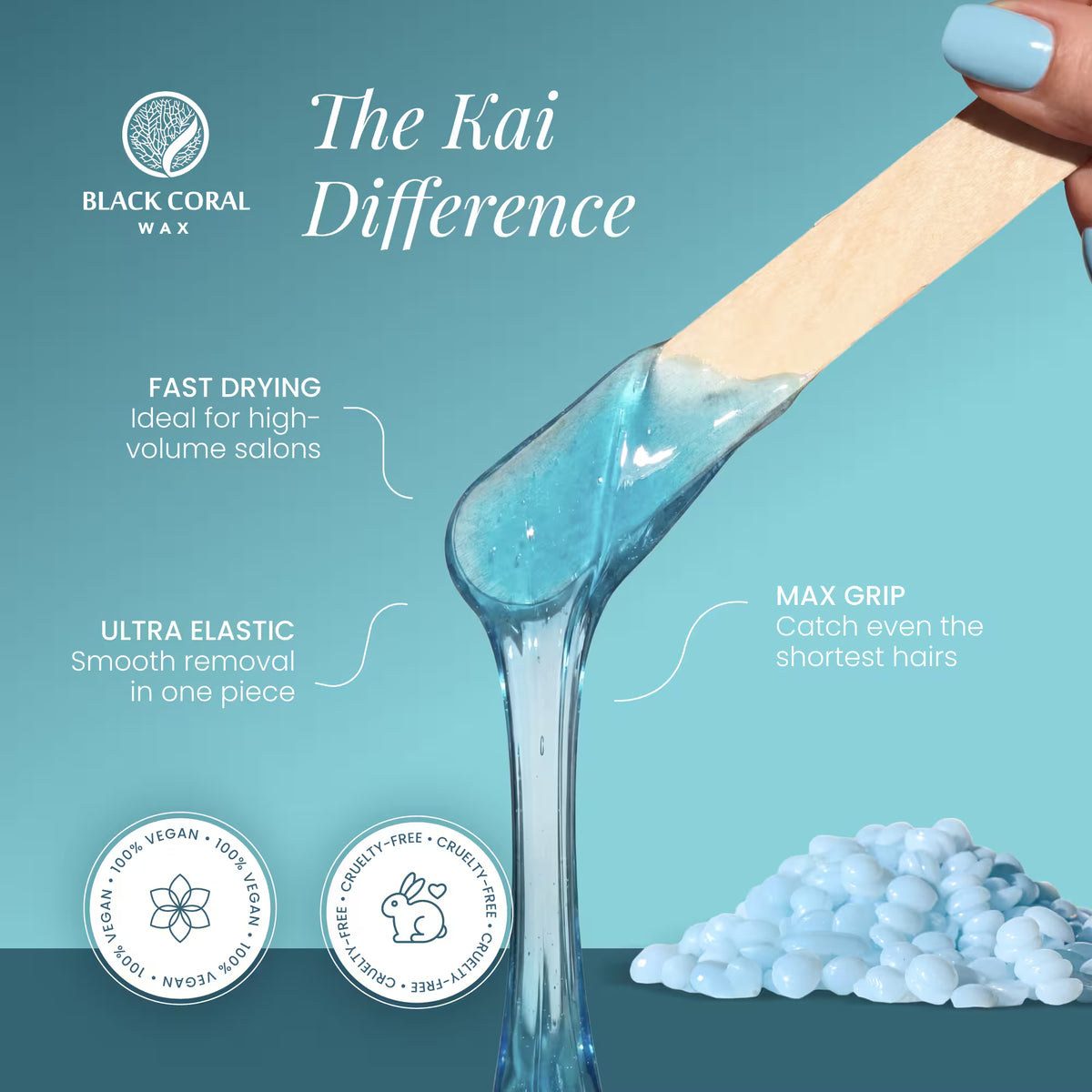 Kai hard wax gel texture – fast drying, ultra elastic for one-piece removal, max grip on shortest hairs, vegan cruelty-free