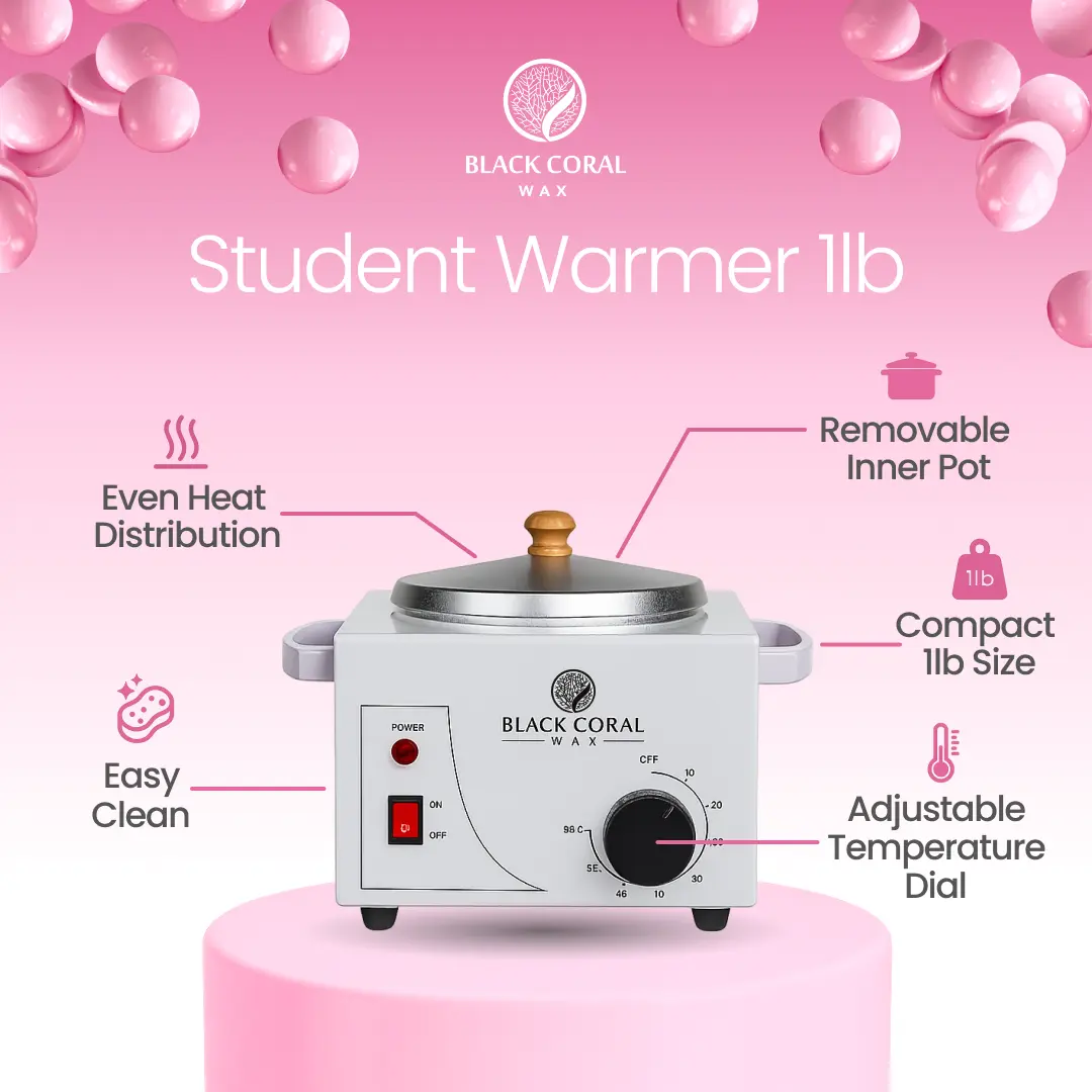 The Black Coral Wax USA Small Wax Warmer, featuring adjustable temperature control and a removable pot, offers at-home waxing convenience with its compact 1lb size, even heat distribution, and easy clean-up.
