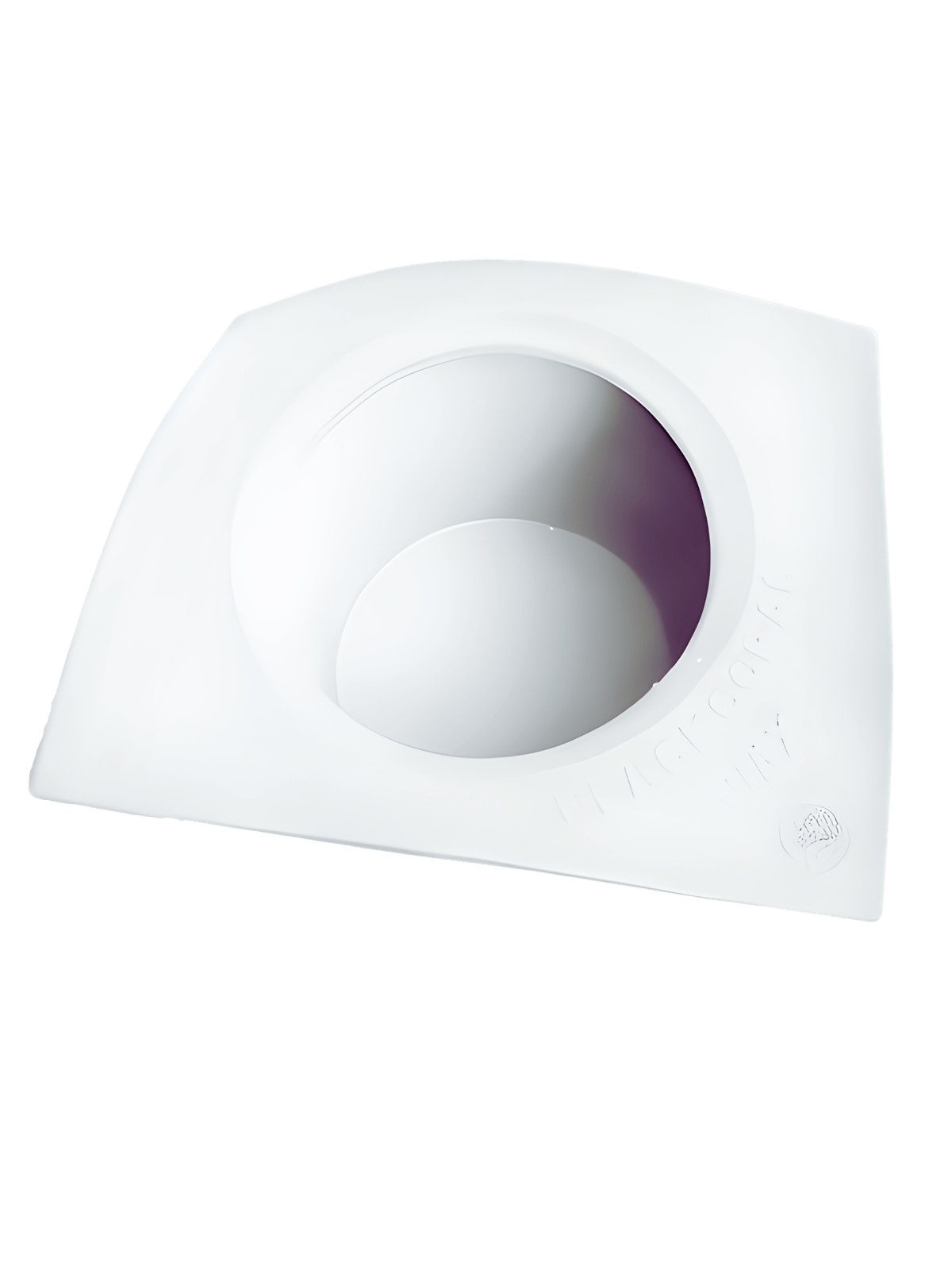 A white, square 5lb Silicone Insert by Black Coral Wax USA with a large center opening rests on a plain background. Its surface features subtle embossed text and markings.