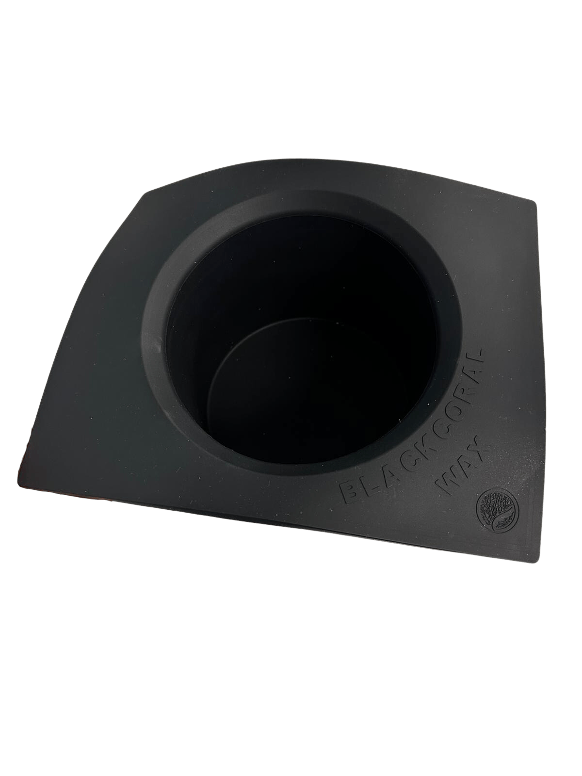 The 5lb Silicone Insert by Black Coral Wax USA is a black, square silicone wax melt mold with a circular center cavity and "BLACK CORAL WAX" embossed near the edge, shown against a plain white background.