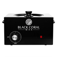 The Black Coral Wax USA 5lb Wax Warmer has a temperature control dial, red indicator light, and round lid—ideal for large-capacity waxing needs.