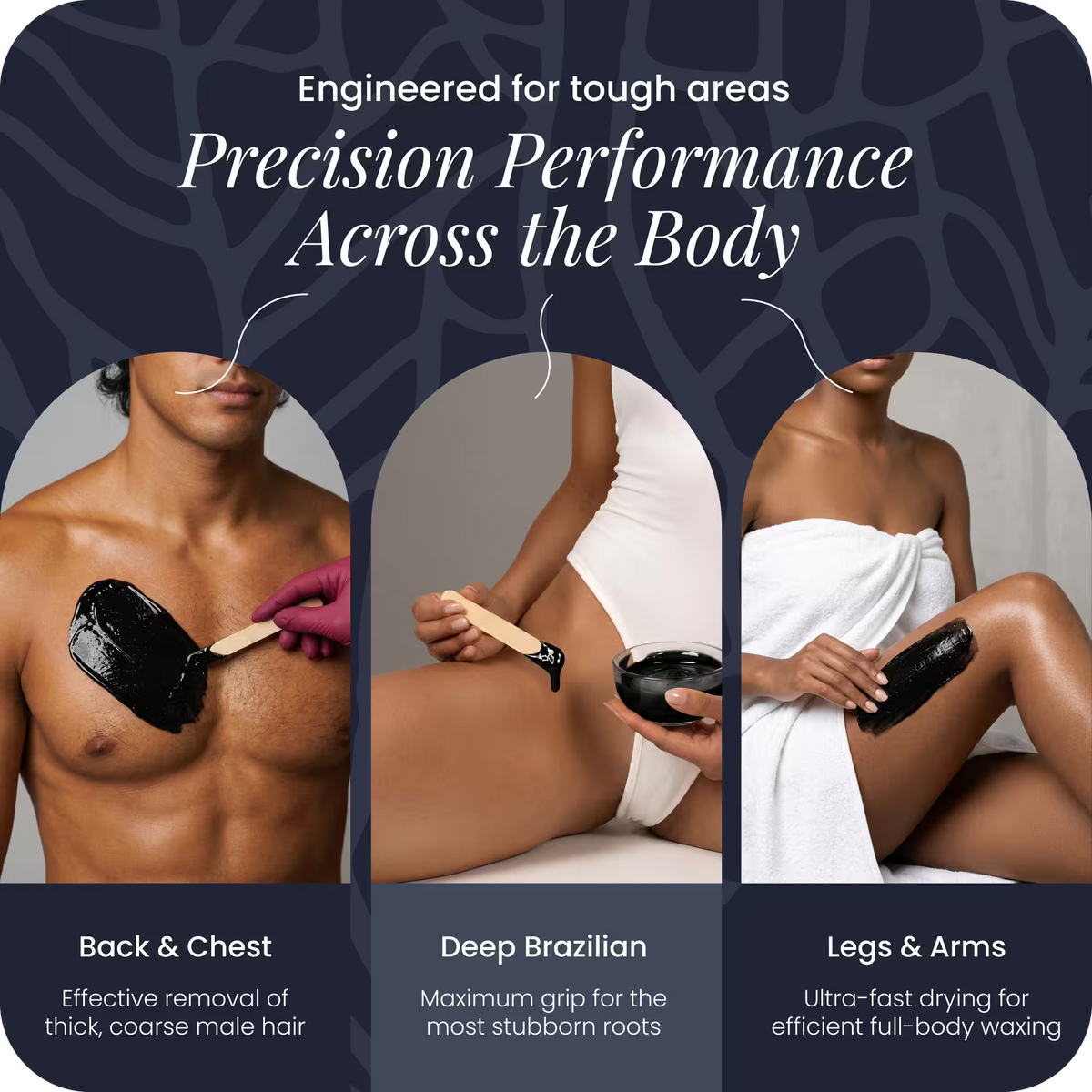 Black Coral Hard Wax used on back, chest, Brazilian, legs and arms – full body hair removal for men and women