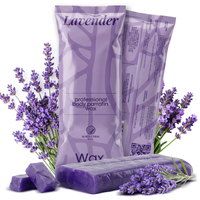 Lavender Paraffin Wax Refills by Black Coral Wax USA—moisturizing paraffin bath wax for hands and feet (1 lb)—displayed with fresh lavender flowers in elegant purple packaging labeled with the product name, ideal for heat therapy and deep hydration.