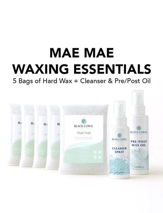 Mae Mae Waxing Kit – 5 Bags of Hard Wax + Cosmetics (Cleanser & Pre/Post Oil)