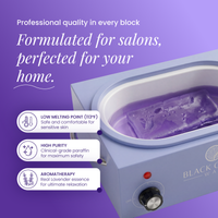 The Black Coral Wax USA Lavender Paraffin Wax Refills – Moisturizing Paraffin Bath Wax for Hands & Feet (1 lb) melt easily in a light purple heater, releasing calming lavender aromatherapy. Featuring a low melting point and high purity, these refills deliver deep hydration and soothing heat therapy for both salon and home treatments.