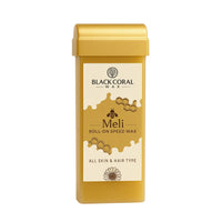 A yellow container labeled Meli Roll-On SpeedWax from Black Coral Wax USA.