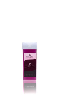 A pink and purple Black Coral Wax USA Lani Roll-On SpeedWax cartridge with a white cap stands upright against a white background, labeled for all skin and hair types.