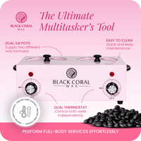 Black Coral Wax double wax warmer with two independent wax pots and dual thermostat – professional wax machine for full body waxing services
