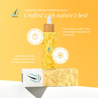 A yellow floral serum bottle with dropper sits beside a box labeled "ili Oil 60ml Ingrown Oil" by Black Coral Wax USA. This vegan, cruelty-free, lab-tested post-waxing oil soothes and hydrates sensitive skin.