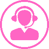 Icon of a person wearing a headset, enclosed in a pink circle, suggesting customer service or call center support.