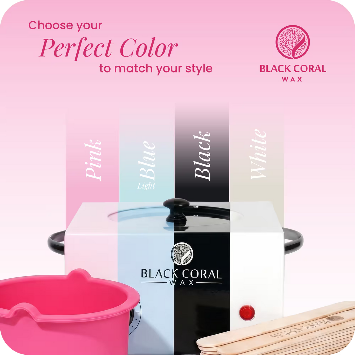 Black Coral Wax single 1lb wax warmer available colors – choose from pink, light blue, black and white wax machine and wax pot
