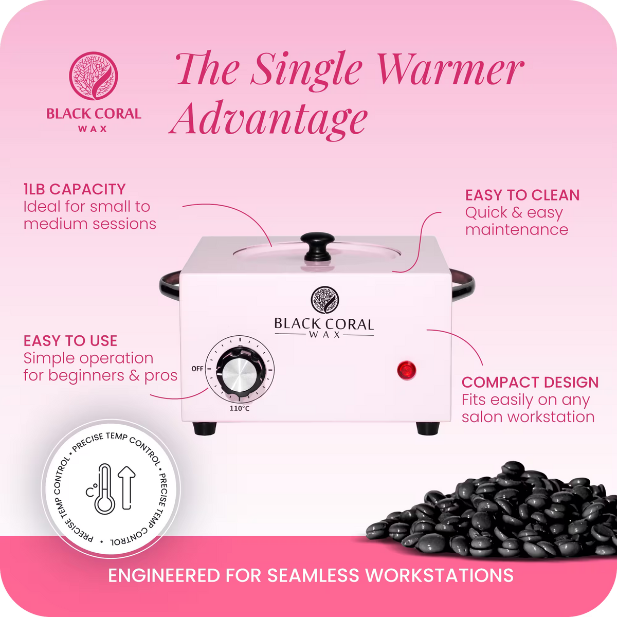 Black Coral Wax single 1lb wax warmer compact design – professional wax machine fits easily on any salon workstation for beginners and pros